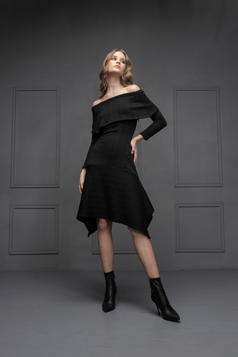 Rune Knit Bare Shouldered Dress (black)