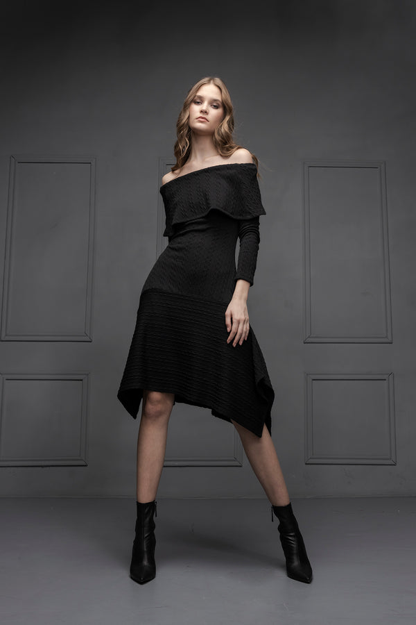 Rune Knit Bare Shouldered Dress (black)